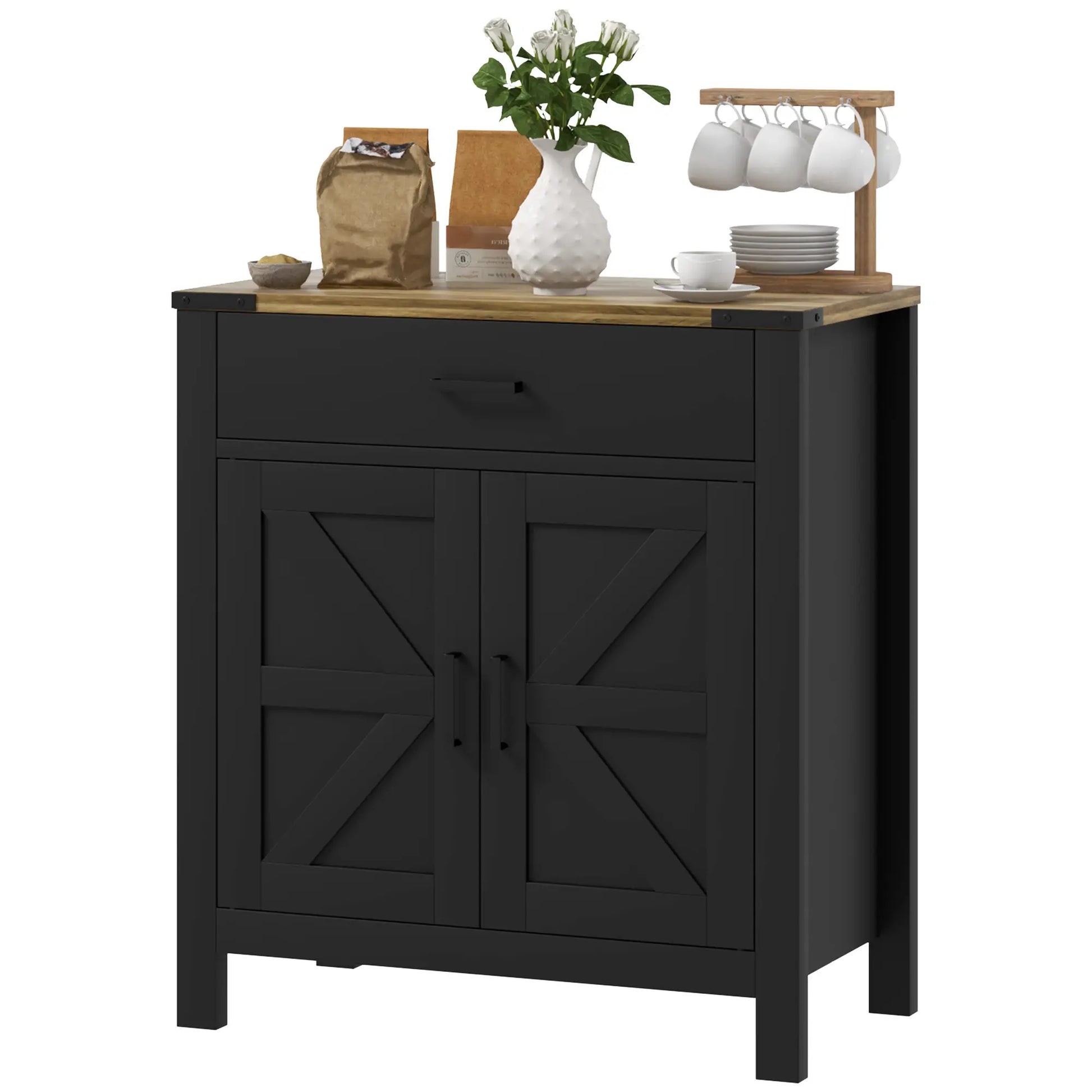 Farmhouse Buffet Cabinet, 1 Drawer, Storage Cabinet, Adjustable Shelf, Black Bar Cabinets Black, Brown at Gallery Canada