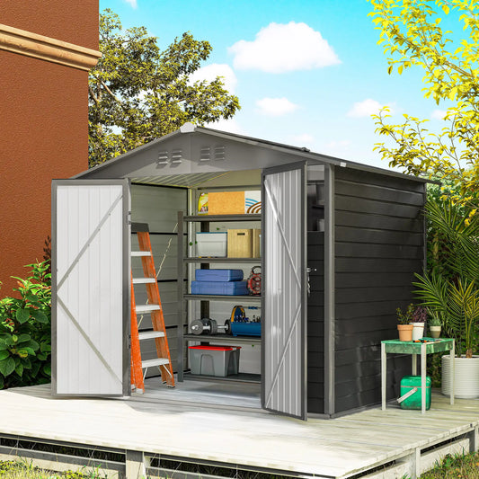8' x 6' Outdoor Storage Shed, Metal Garden Shed, Dark Grey Sheds Dark Grey at Gallery Canada