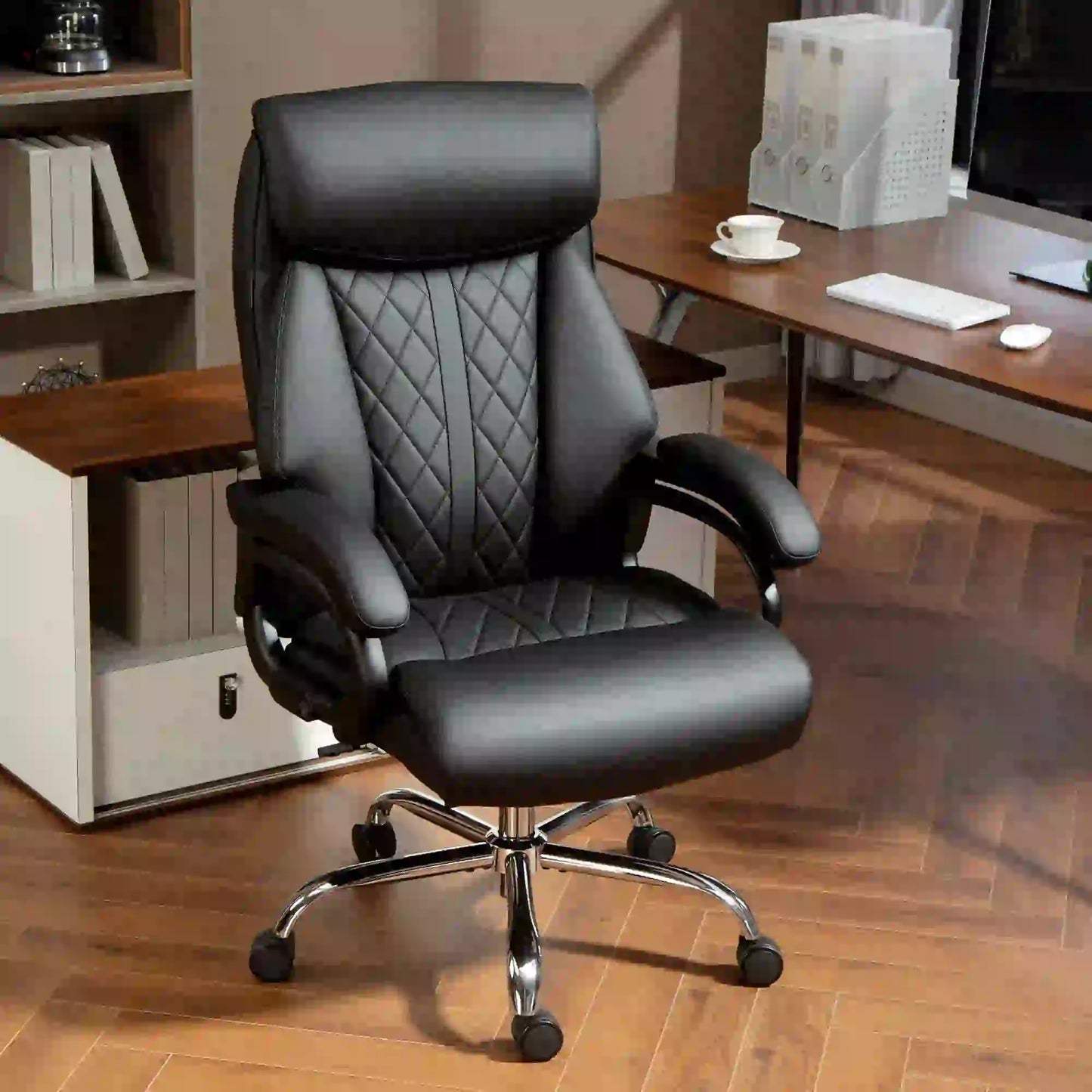 Office Chair with Spring Padding, PU Leather, High Back, Black Executive & Manager Chairs at Gallery Canada