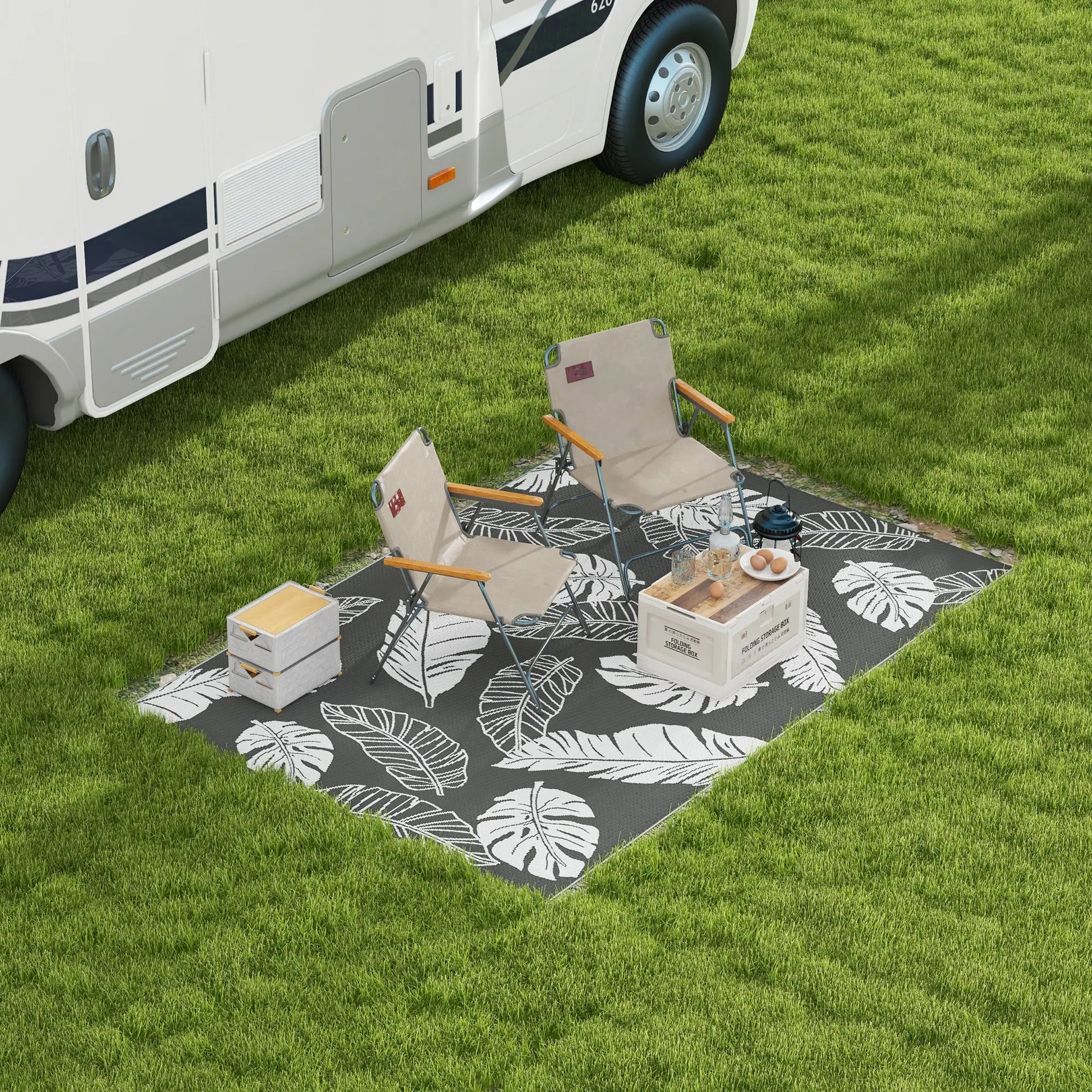 Reversible Outdoor RV Rug, Patio Mat, 6' x 9', Grey and White Garden Decor at Gallery Canada