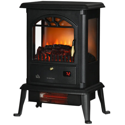22 Infrared Electric Fireplace Stove, Freestanding Heater, 3D Flame, Adjustable Temp, Timer, 1000W/1500W, Black Electric Fireplaces at Gallery Canada