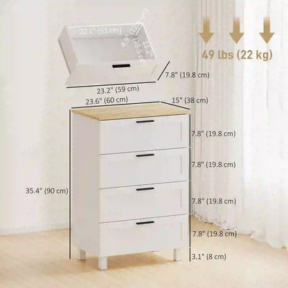 4 Drawer Dresser, Solid Wood Legs, White Storage Cabinets at Gallery Canada