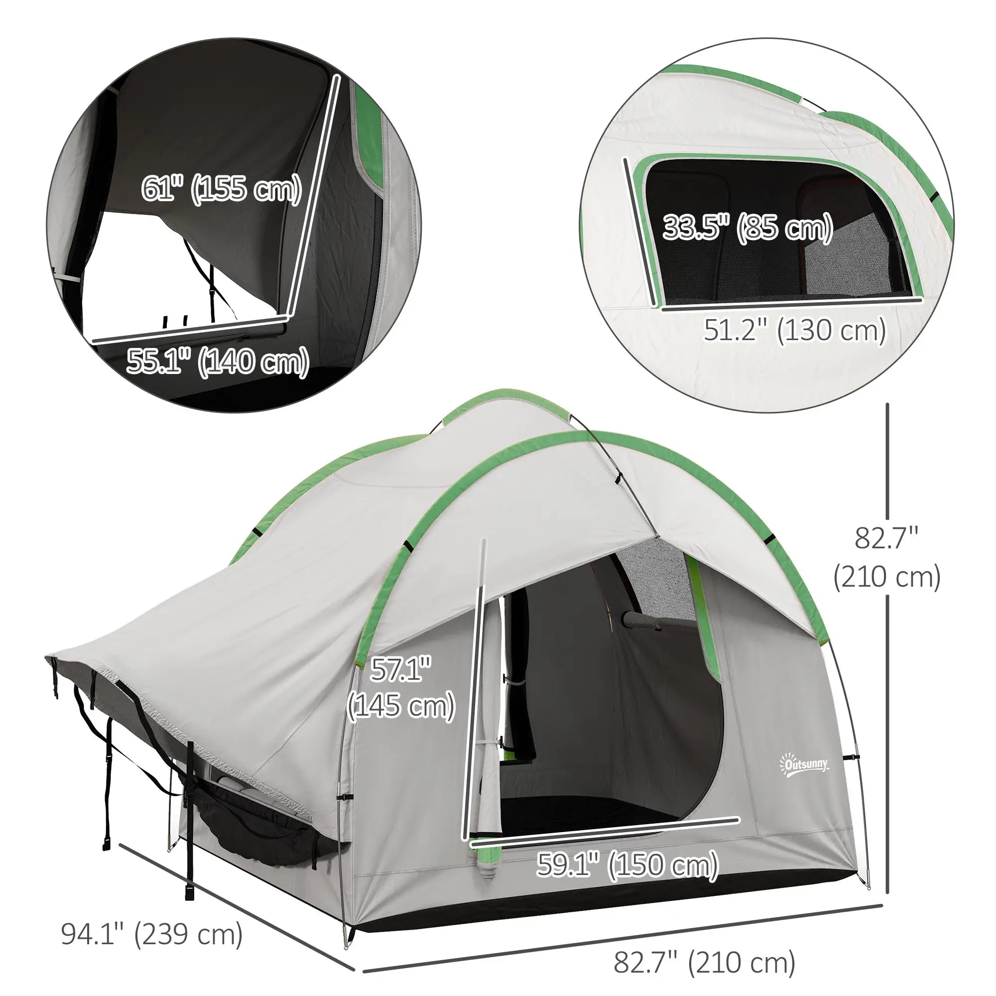2000mm Waterproof SUV Tent, 3 Doors, Mesh Window, 5-6 Person, Grey Green Camping Tents at Gallery Canada