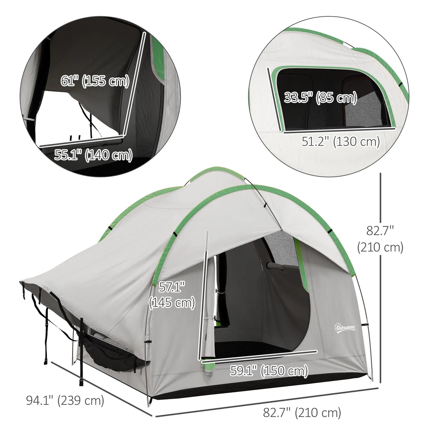 2000mm Waterproof SUV Tent, 3 Doors, Mesh Window, 5-6 Person, Grey Green Camping Tents at Gallery Canada