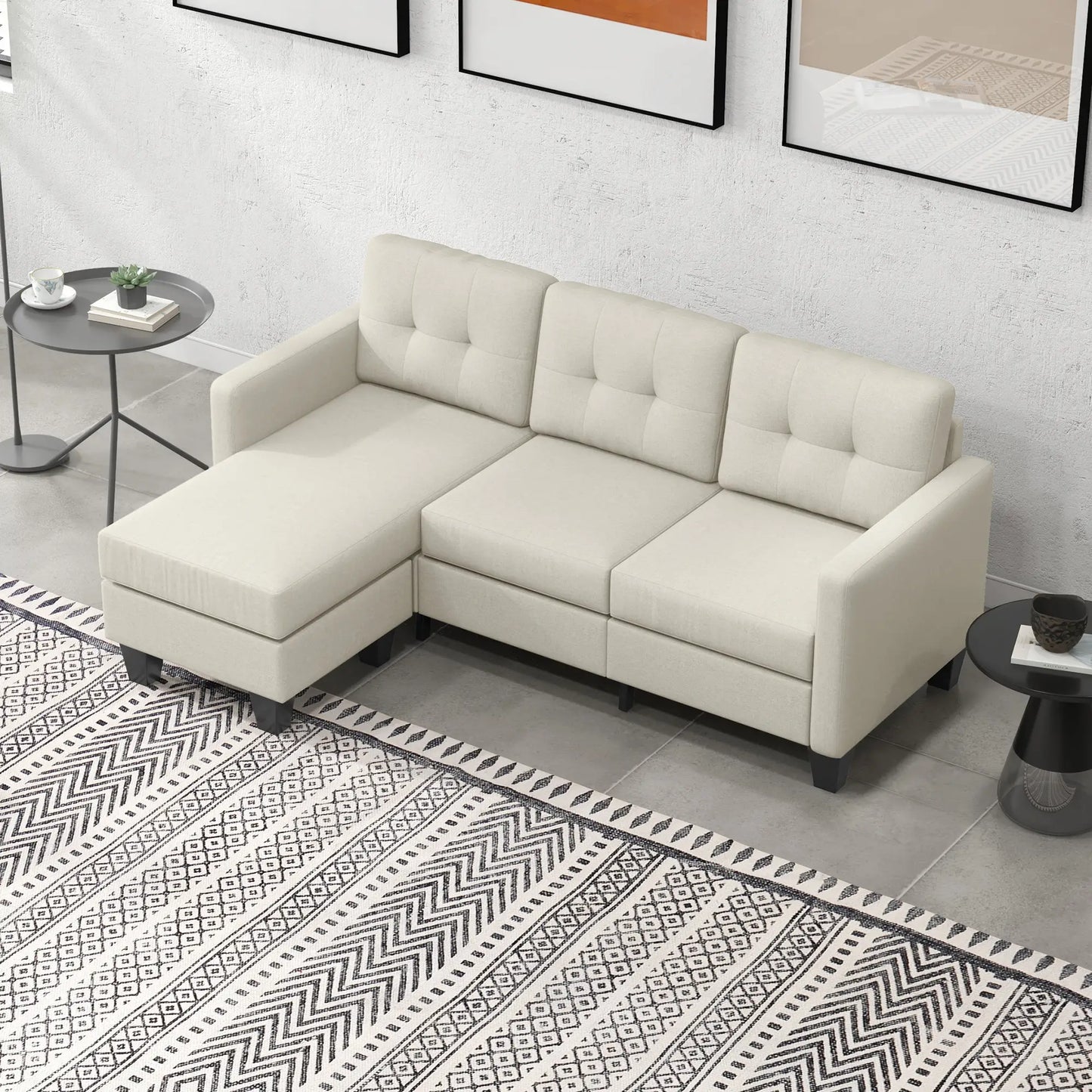 L-Shaped Sofa, 3 Seater Sectional with Ottoman, Beige 3-Seater Sofas at Gallery Canada