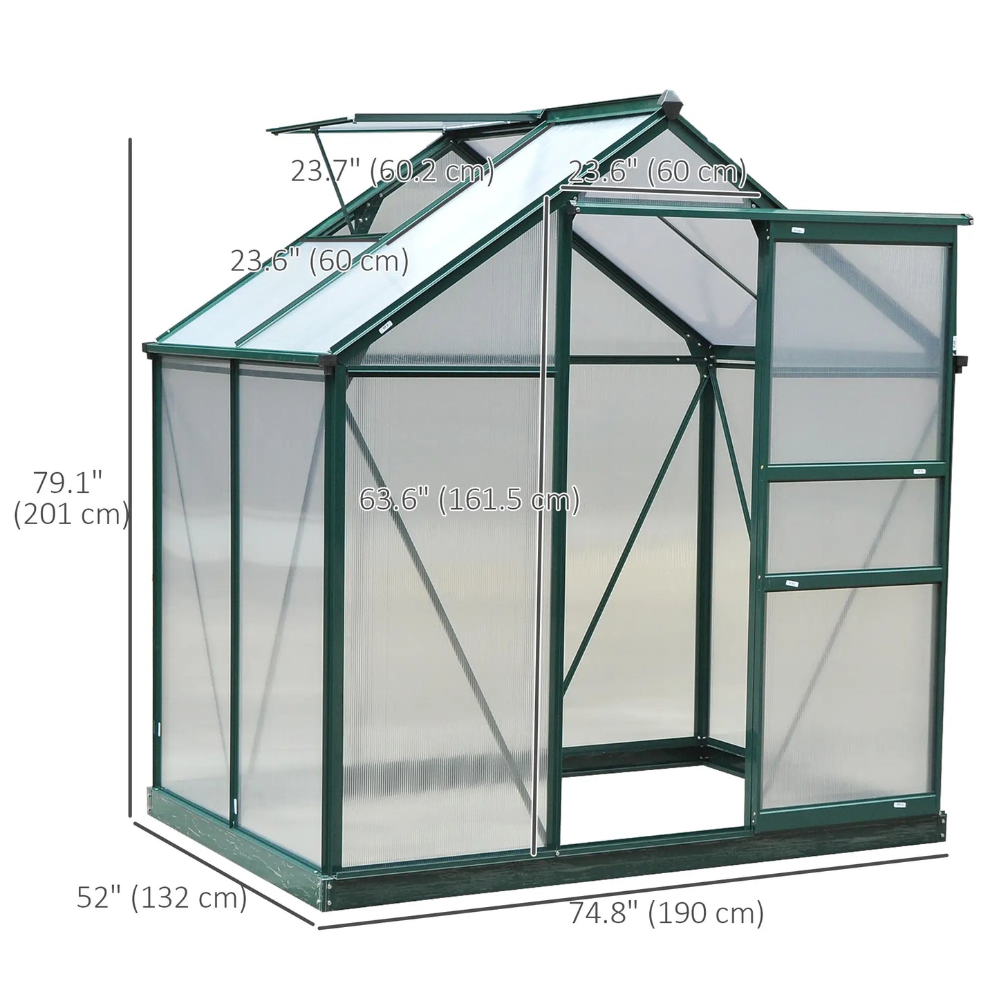 6.2' x 4.3' x 6.6' Polycarbonate Greenhouse, Walk-In, Galvanized Base, Aluminium Frame, Slide Door, Clear Walk In Greenhouses at Gallery Canada