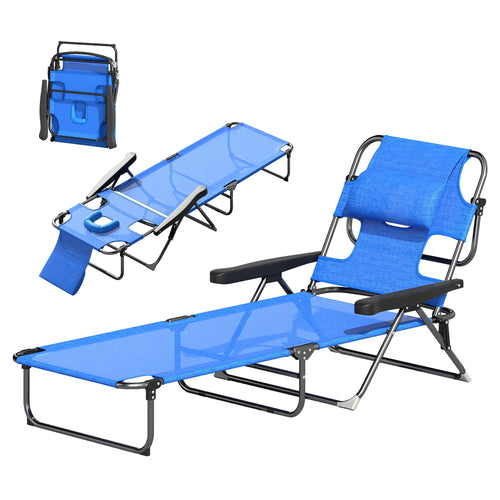 Folding Lounge Chair, Reclining Back, Dark Blue