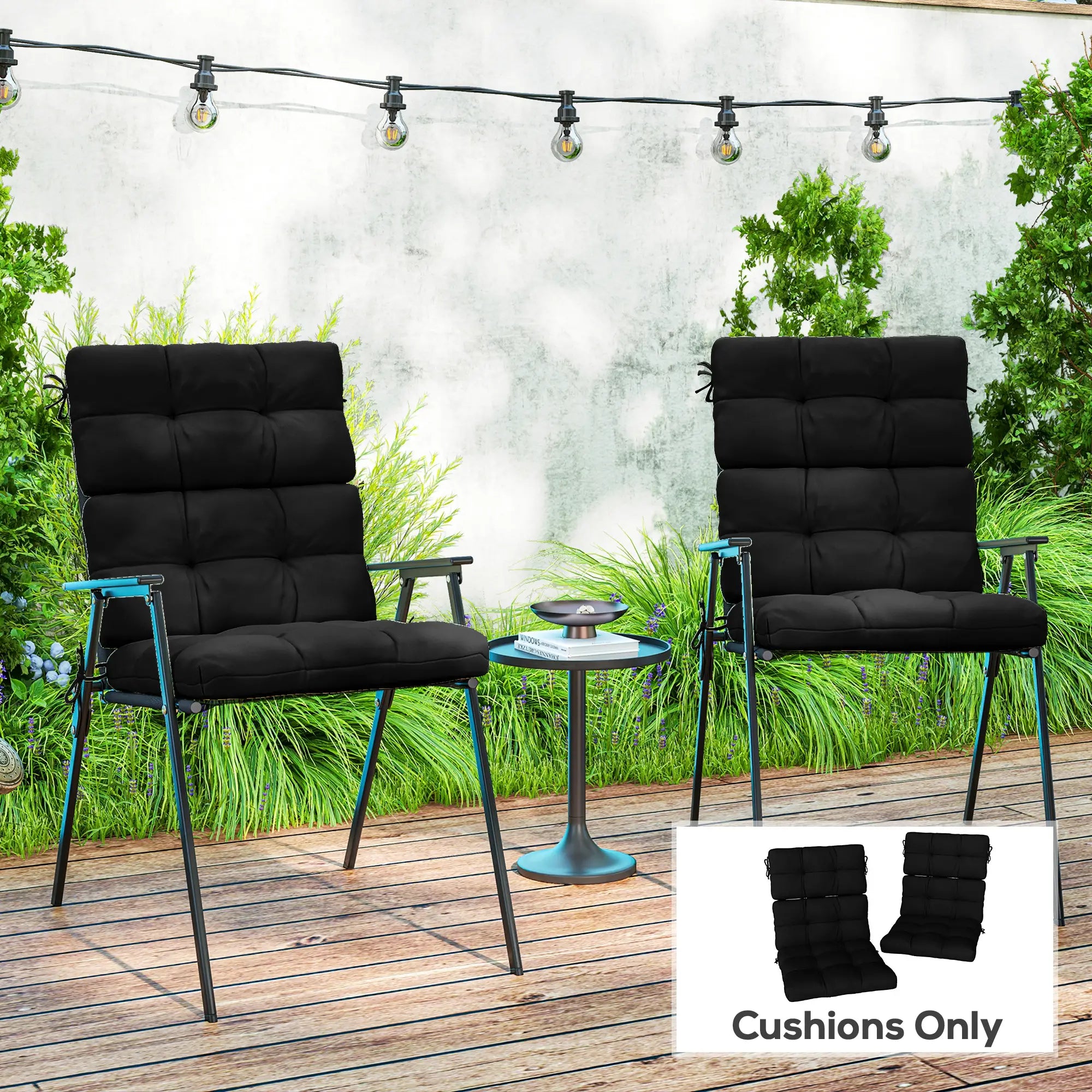 2-Piece Back Seat Cushion Set, Outdoor Patio Chair, Button Tufted, Black Patio Chair Cushions at Gallery Canada