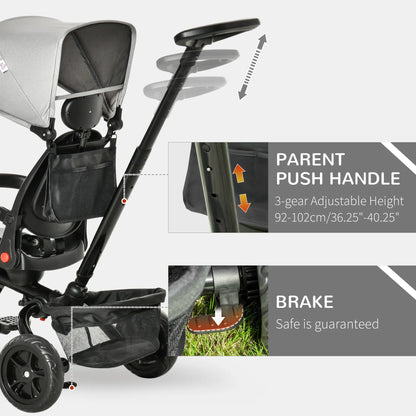 Toddler Tricycle, 4 in 1 Kids Trike, Adjustable Seat, Removable Handle, Grey Tricycles for Kids at Gallery Canada