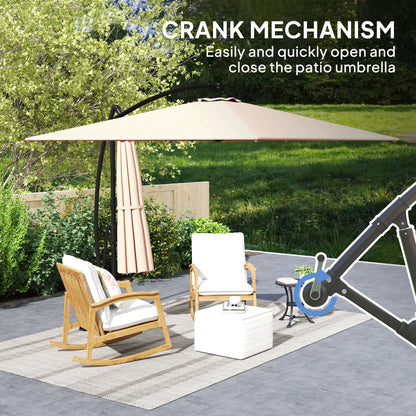 Patio Offset Umbrella, UPF 50+ UV Protection, Crank Parasol With Base, Khaki Offset Cantilever Umbrellas at Gallery Canada