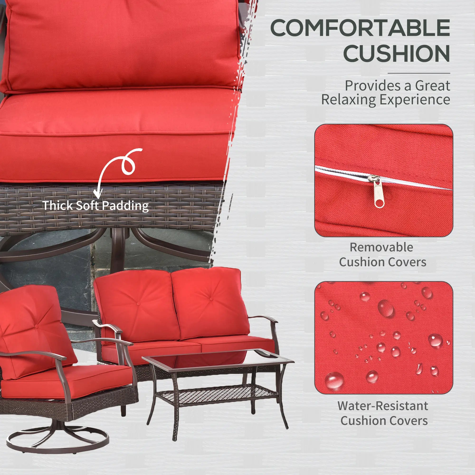 4 PCS PE Rattan Wicker Sofa Set, Outdoor Conversation Furniture, Two Tier Tea Table, Cushions, Red Patio Furniture Sets at Gallery Canada