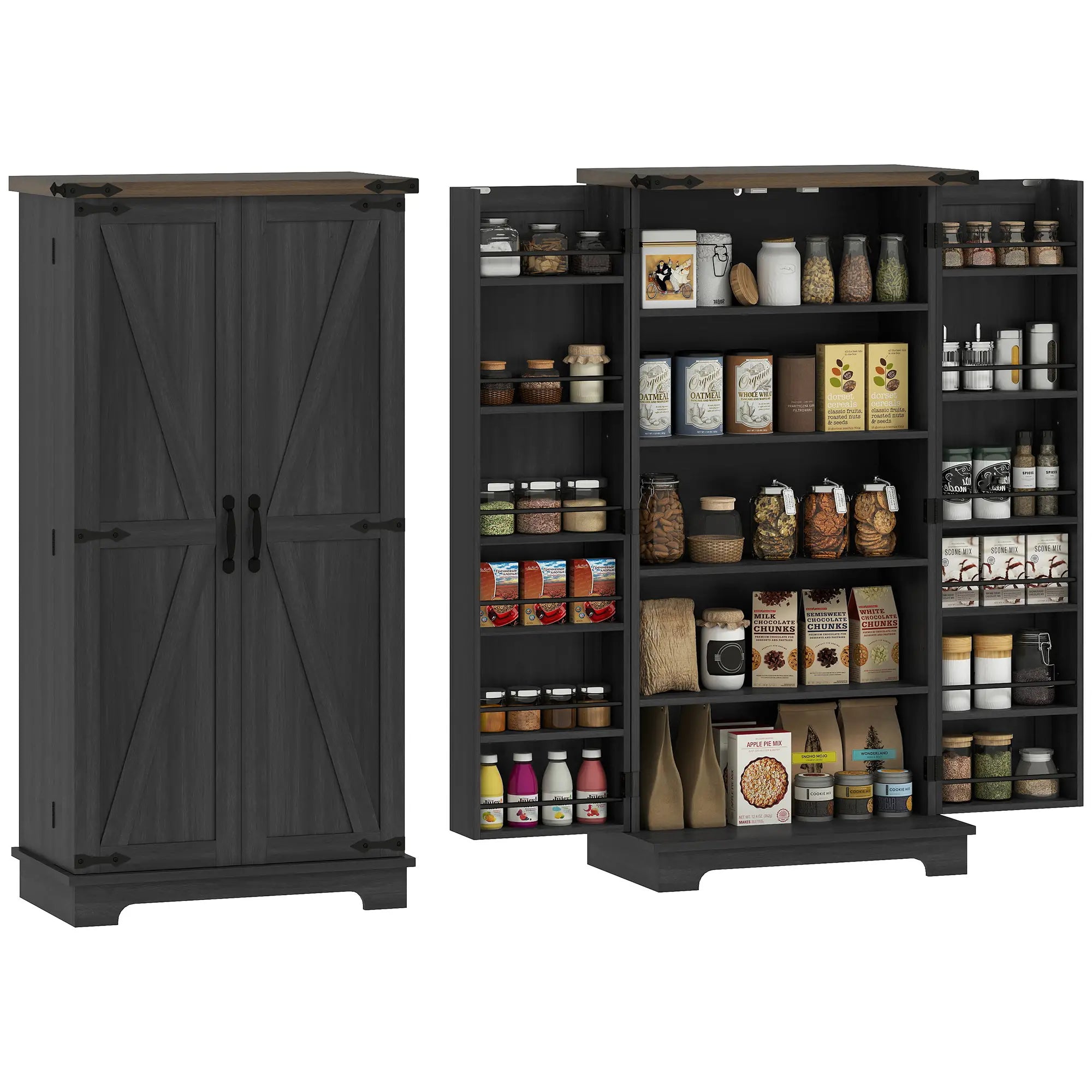 47 Inch Kitchen Pantry Cabinet, Adjustable Shelves, Black Kitchen Pantry Cabinets at Gallery Canada
