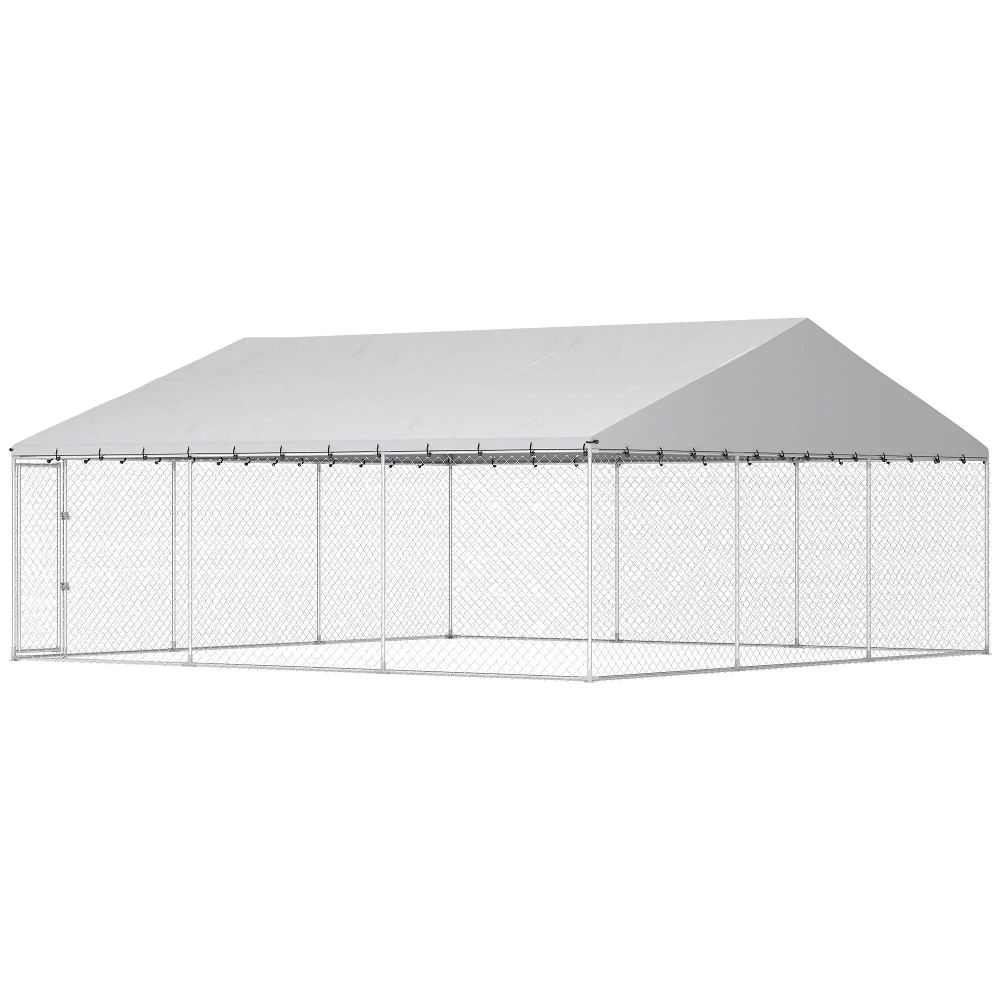 Heavy Duty Outdoor Dog Kennel, Waterproof Roof, Secure Latch, 19.7' x 19.7' x 8.9' Dog Kennels Silver at Gallery Canada