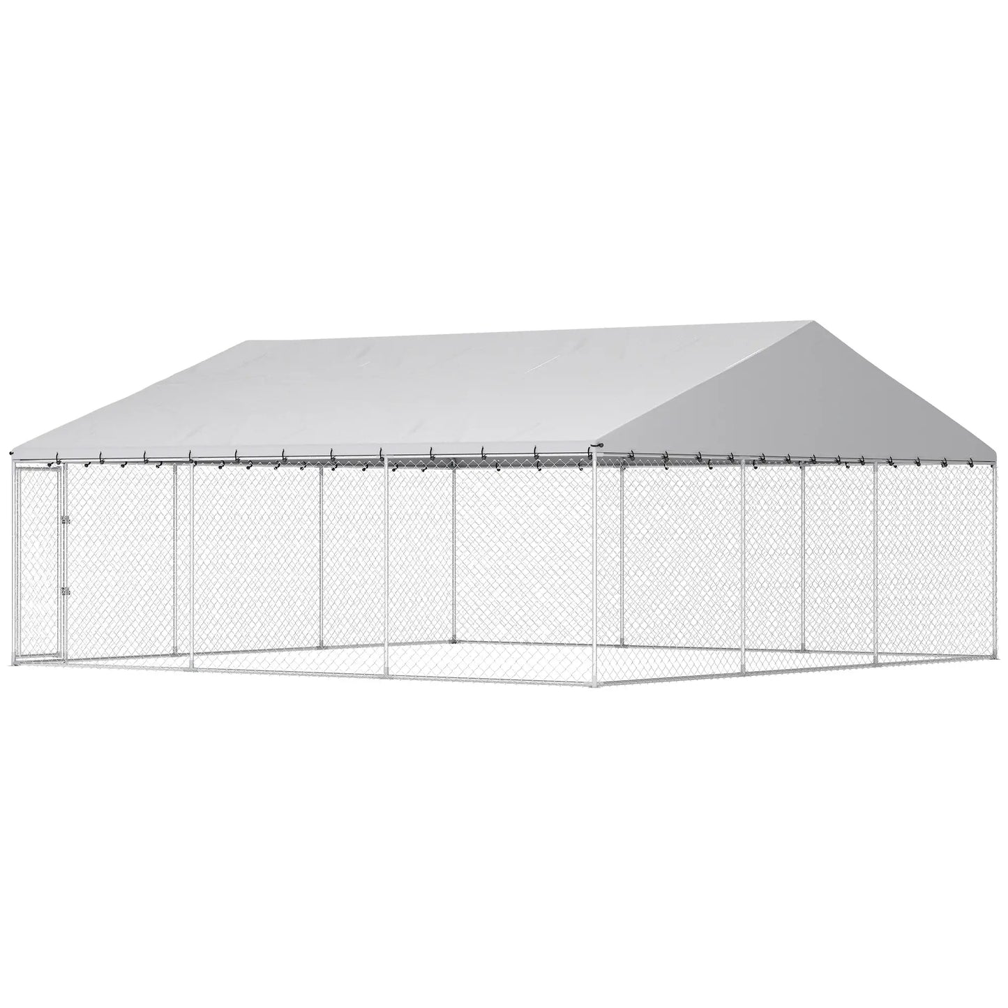 Heavy Duty Outdoor Dog Kennel, Waterproof Roof, Secure Latch, 19.7' x 19.7' x 8.9' Dog Kennels Silver at Gallery Canada
