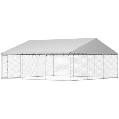 Heavy Duty Outdoor Dog Kennel, Waterproof Roof, Secure Latch, 19.7' x 19.7' x 8.9' Dog Kennels Silver at Gallery Canada