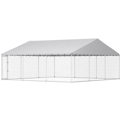 Heavy Duty Outdoor Dog Kennel, Waterproof Roof, Secure Latch, 19.7' x 19.7' x 8.9'