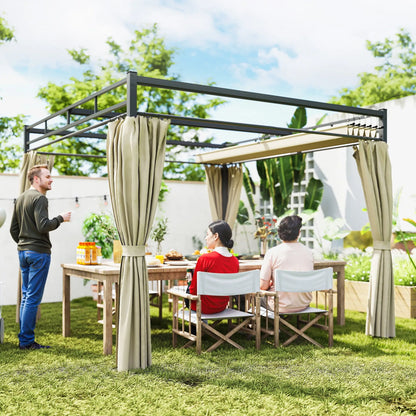 10' x 10' Outdoor Gazebo, Retractable Pergola Canopy With Curtains, Beige Pergolas at Gallery Canada