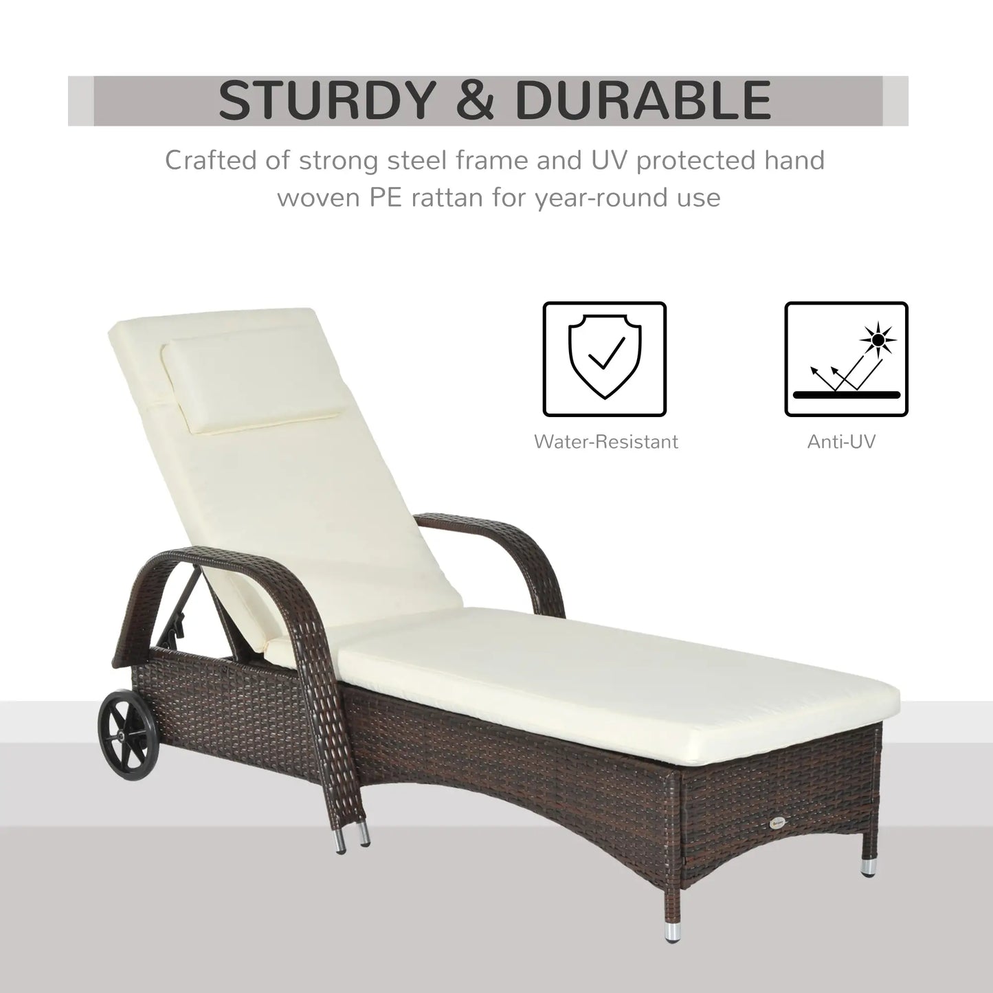 Wicker Chaise Lounge, Outdoor PE Rattan Sun Lounger, Adjustable Backrest, Mixed Brown Cream White, Brown Cream White Chaise Loungers at Gallery Canada