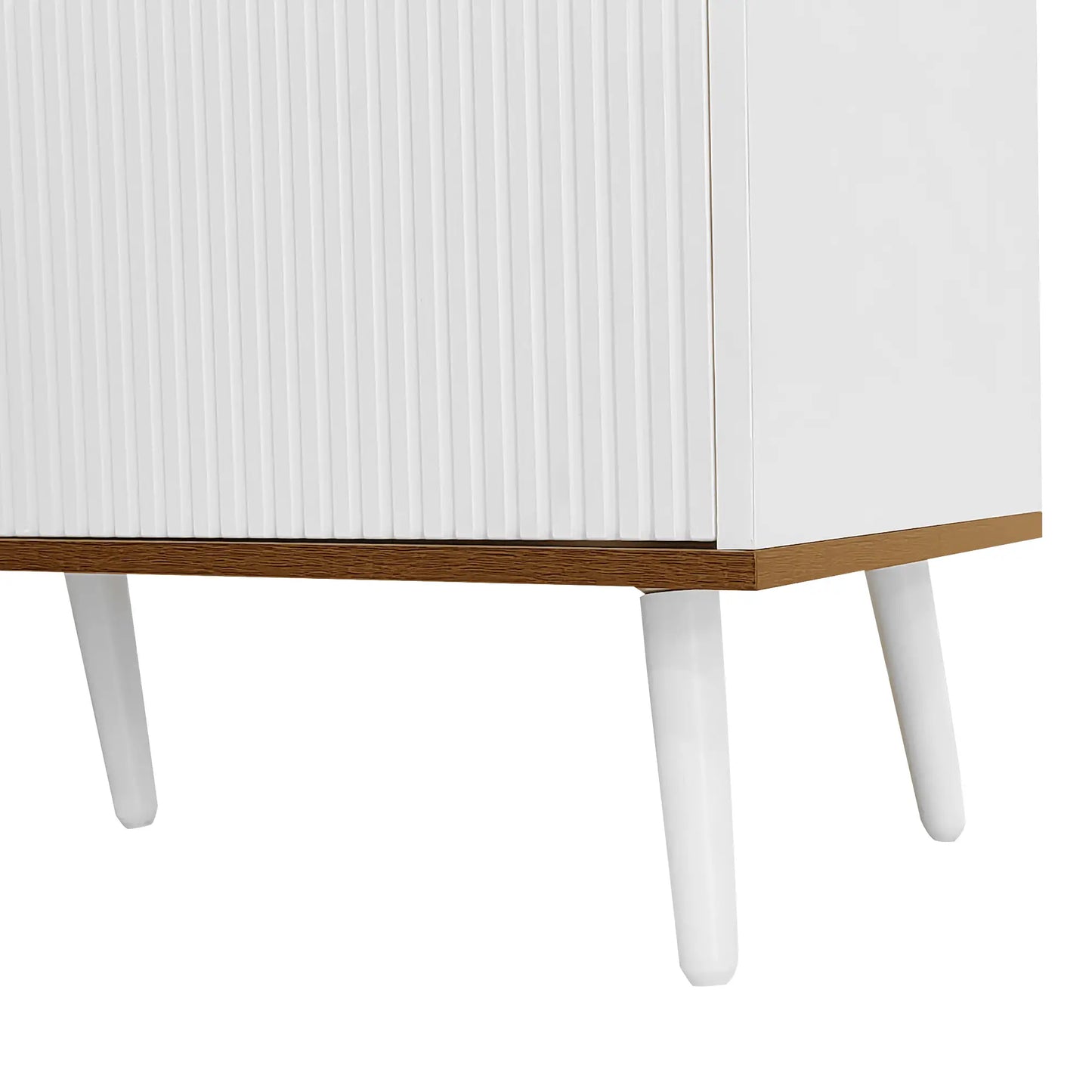 Three Door Stand, Sturdy Wooden Legs, 63" L x 15.5" W x 19.5" H, Natural, White TV Stands at Gallery Canada