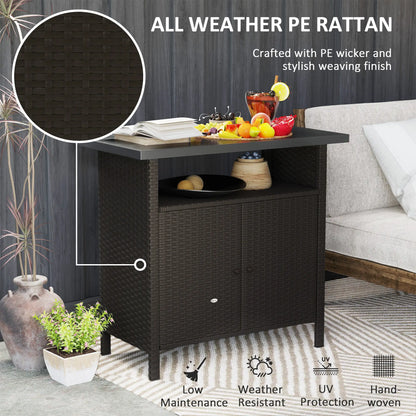 Wicker Outdoor Storage Cabinet, Two Doors With Shelf, Dark Coffee Patio Storage Boxes at Gallery Canada