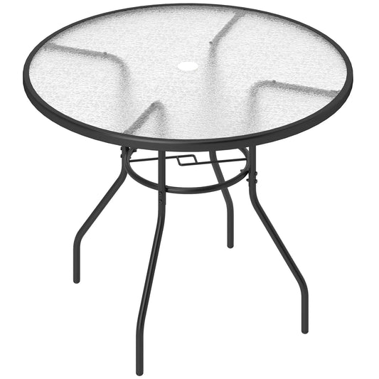 39.4" Round Outdoor Dining Table, Glass Top, Steel Frame, Garden Patio Patio Dining Tables Black at Gallery Canada