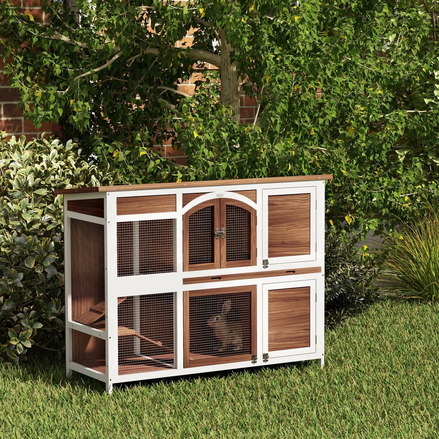 Two-Tier Wooden Rabbit Hutch, Openable Roof, Slide-Out Tray Rabbit Hutch at Gallery Canada