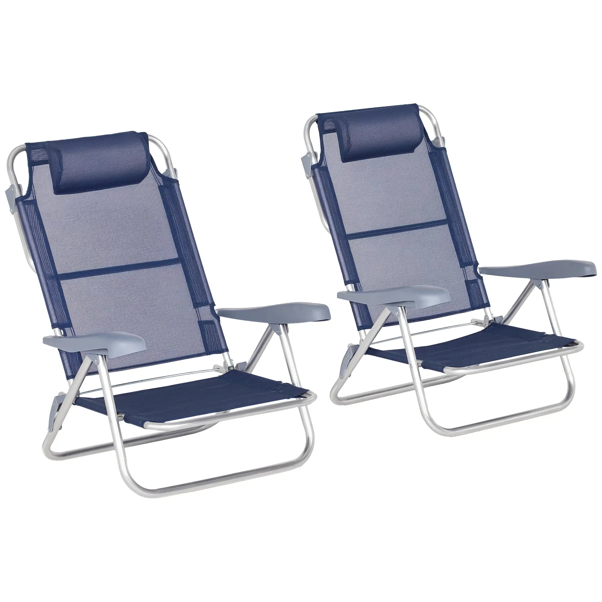 Set of 2 Fishing Chairs, Adjustable Backrest, Headrest, Folding, Dark Blue Picnic Tables & Camping Chairs at Gallery Canada