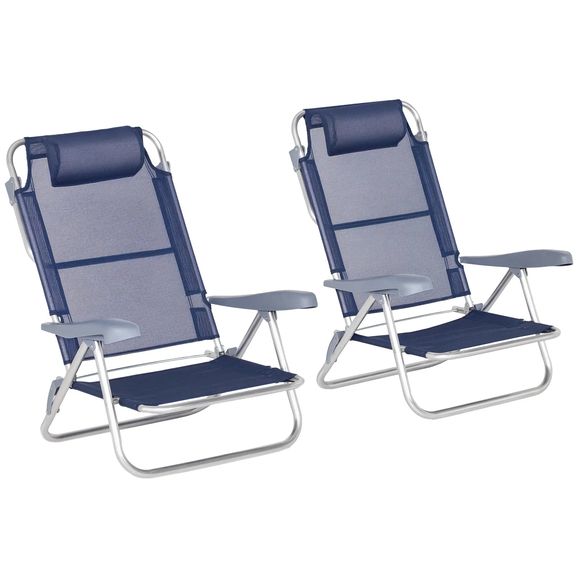 Set of 2 Fishing Chairs, Adjustable Backrest, Headrest, Folding, Dark Blue Picnic Tables & Camping Chairs at Gallery Canada