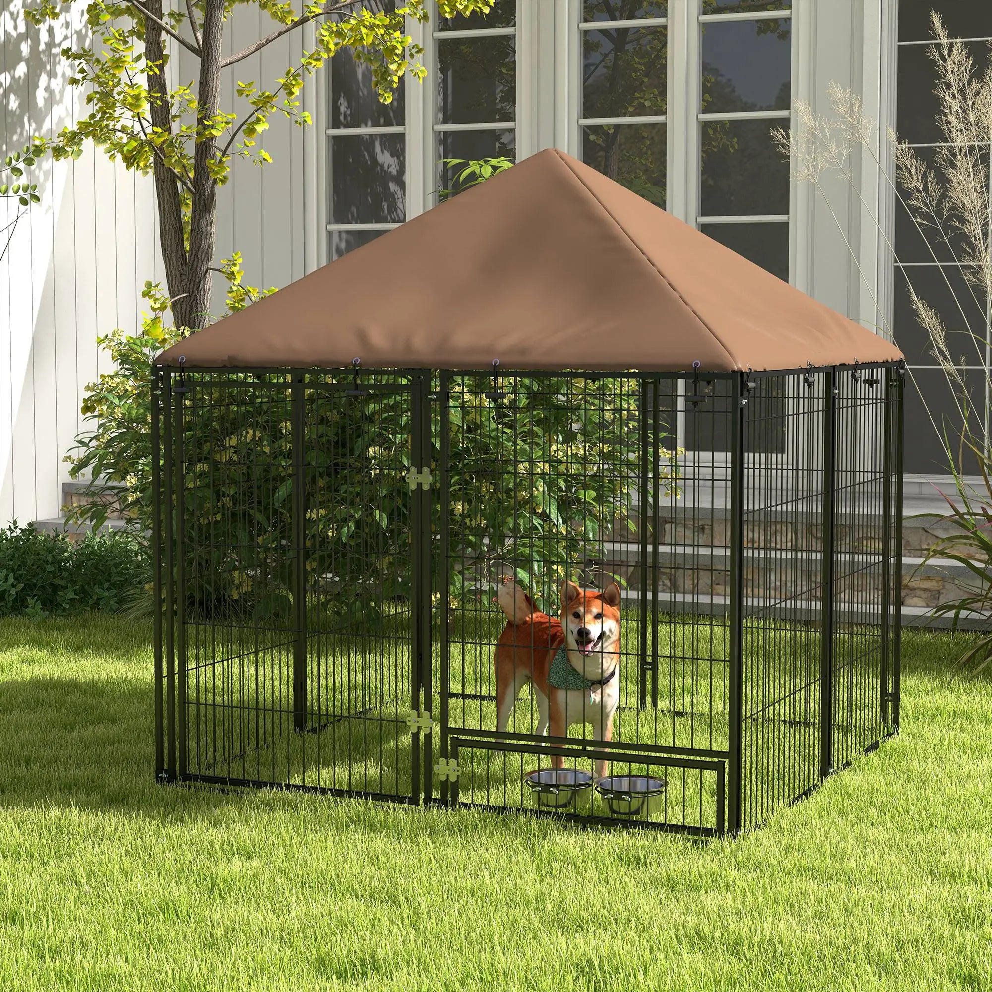 4.6' x 4.6' x 5' Outdoor Dog Kennel, Canopy, Rotating Bowls, Coffee Houses, Kennels & Pens at Gallery Canada