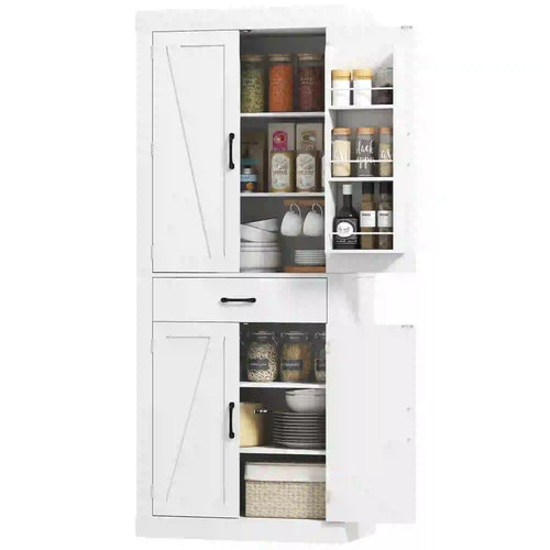 72 Inch Kitchen Pantry Cabinet, Farmhouse Storage, White