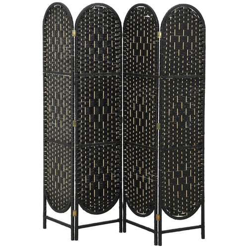 Bohemian Privacy Screen, 4 Panel Folding Room Divider, Arched Top, Black