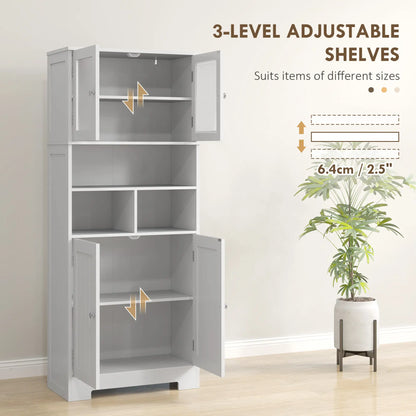 57" Kitchen Pantry, Freestanding Cabinet, Glass Doors, Adjustable Shelves, White Kitchen Pantry Cabinets at Gallery Canada