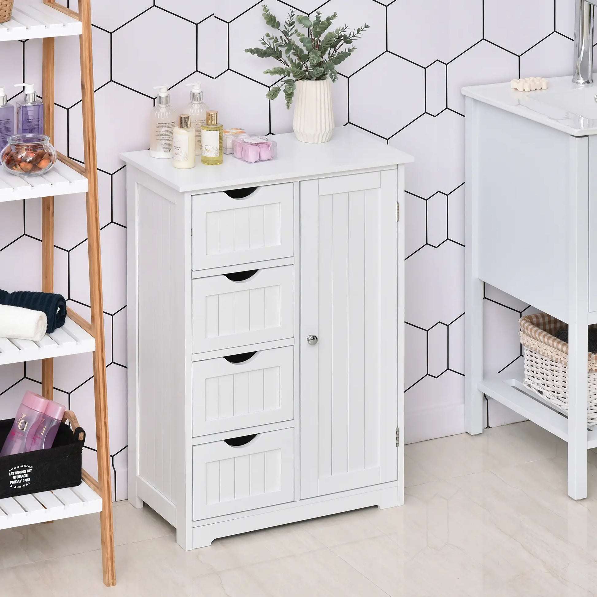 Bathroom Storage Cabinet, Adjustable Shelf, 4 Drawers, White Bathroom Cabinets at Gallery Canada