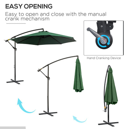 9.7ft Offset Patio Umbrella, 8 Ribs, Crank Handle, Cross Base, Green Offset Cantilever Umbrellas at Gallery Canada