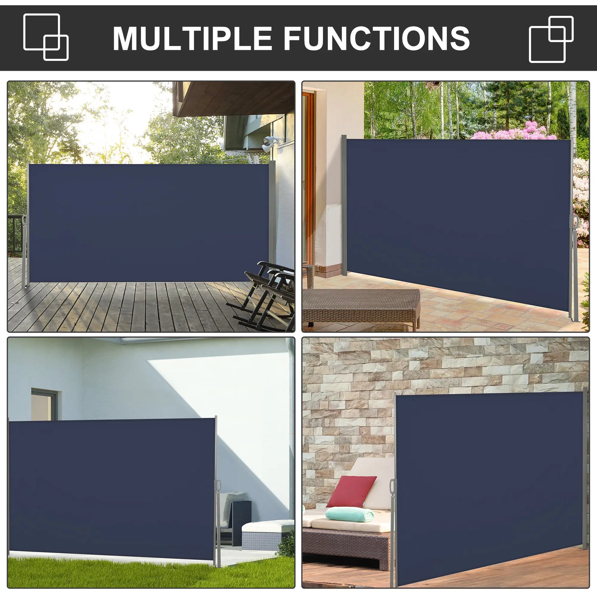 118" x 63" Outdoor Folding Privacy Screen, UV Wind Resistant, Dark Blue Side Awnings at Gallery Canada
