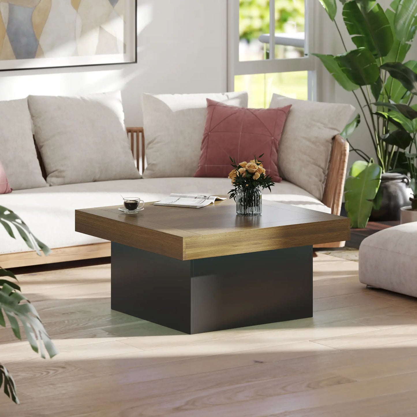Square Coffee Table with LED Lights, 35-inch, Walnut Coffee Tables at Gallery Canada