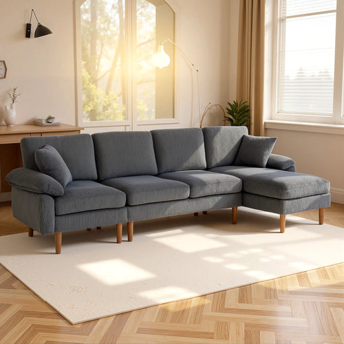 L-Shape Sofa, Modern Sectional Couch with Chaise, Dark Grey