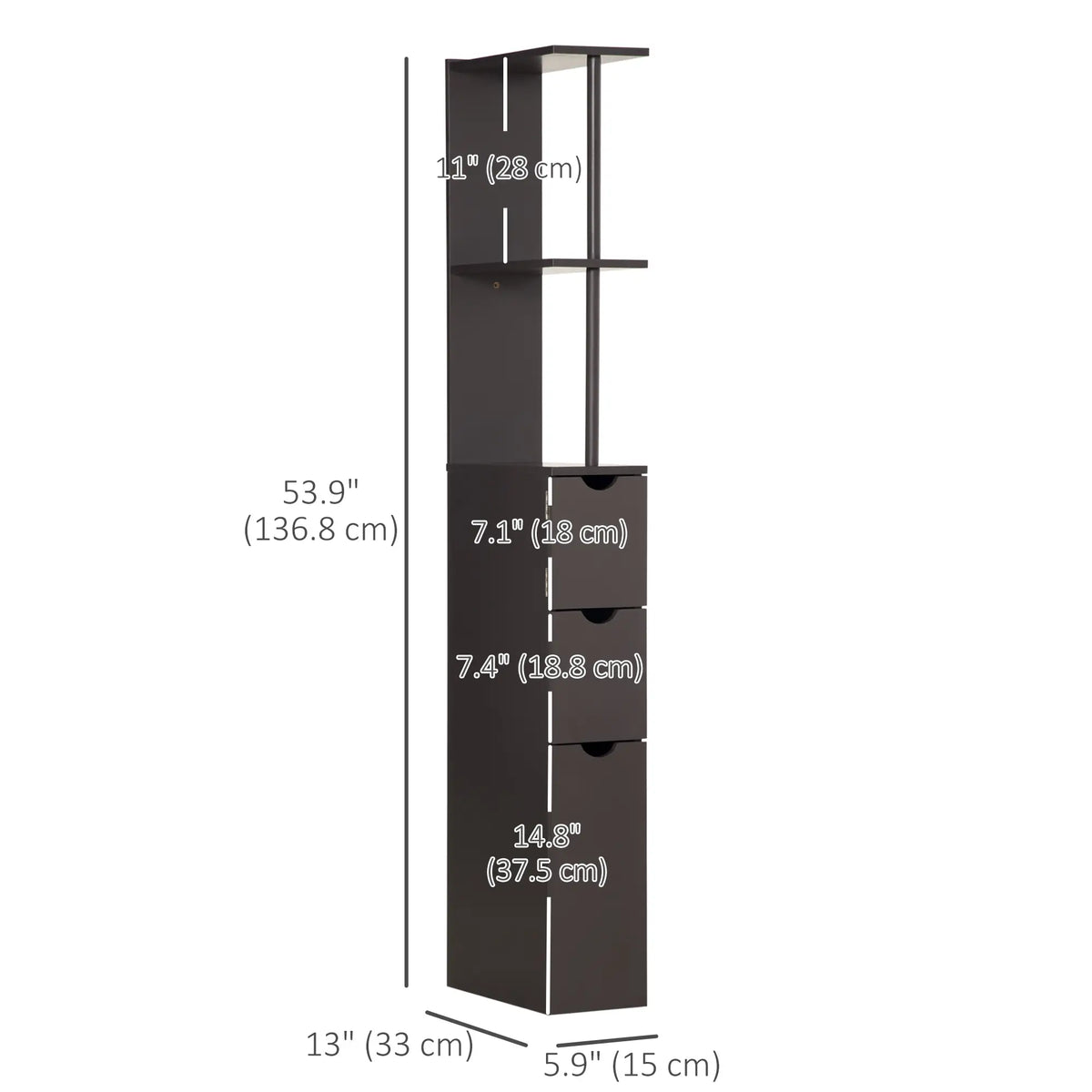 Tall Narrow Bathroom Storage Cabinet with Drawers, Open Shelves, Brown Bathroom Cabinets at Gallery Canada