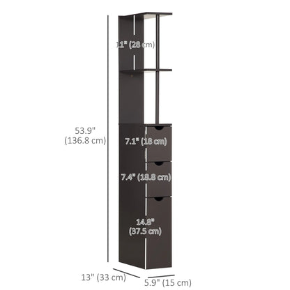 Tall Narrow Bathroom Storage Cabinet with Drawers, Open Shelves, Brown Bathroom Cabinets at Gallery Canada