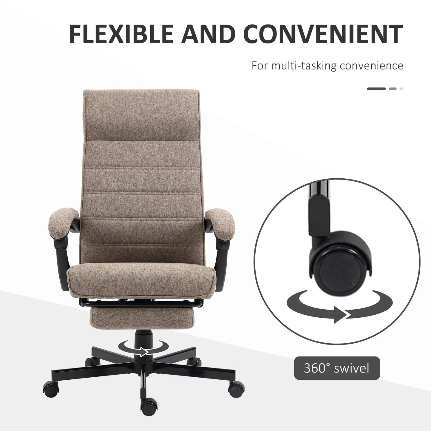 High Back Office Chair, Swivel Recliner, Adjustable Height, Footrest, Padded Armrest, Brown Task Chairs at Gallery Canada