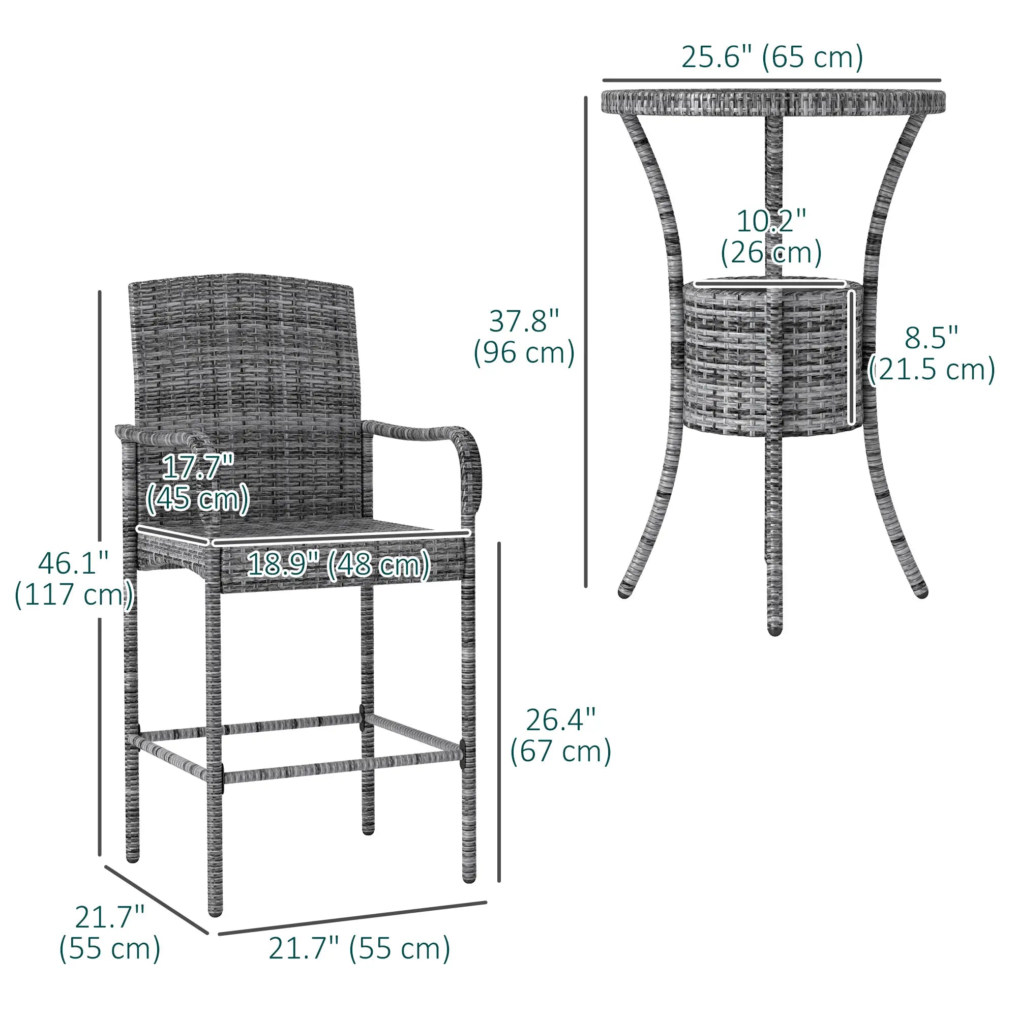 3-Piece Patio Bar Set, Rattan Bistro Table and Chairs, Mixed Grey Bistro Sets at Gallery Canada