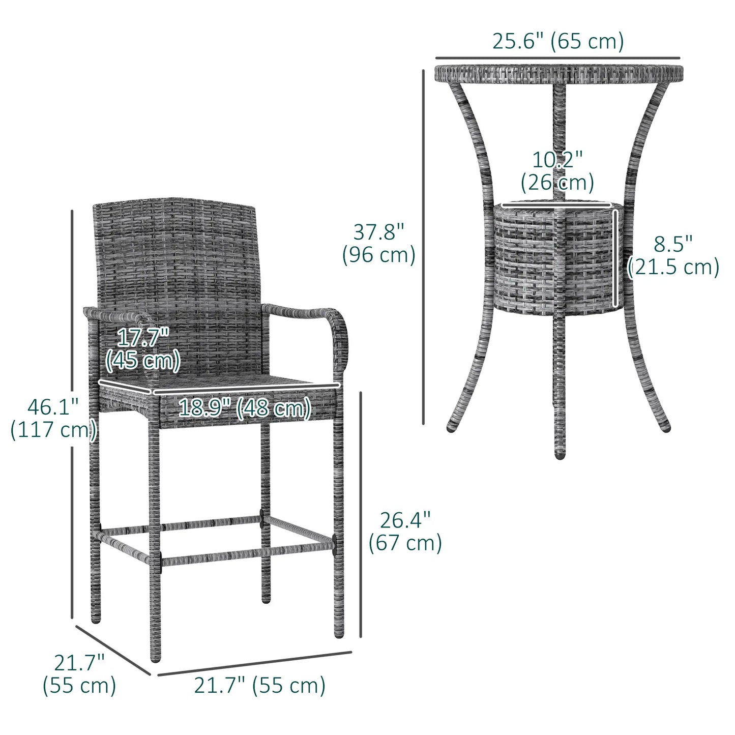 3-Piece Patio Bar Set, Rattan Bistro Table and Chairs, Mixed Grey Bistro Sets at Gallery Canada