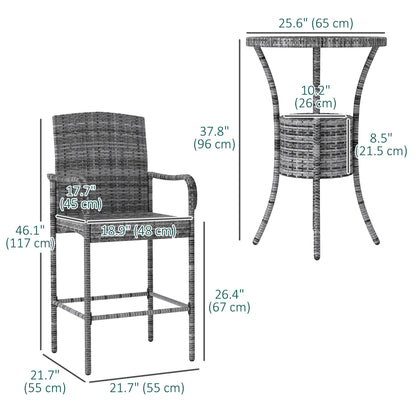 3-Piece Patio Bar Set, Rattan Bistro Table and Chairs, Mixed Grey Bistro Sets at Gallery Canada