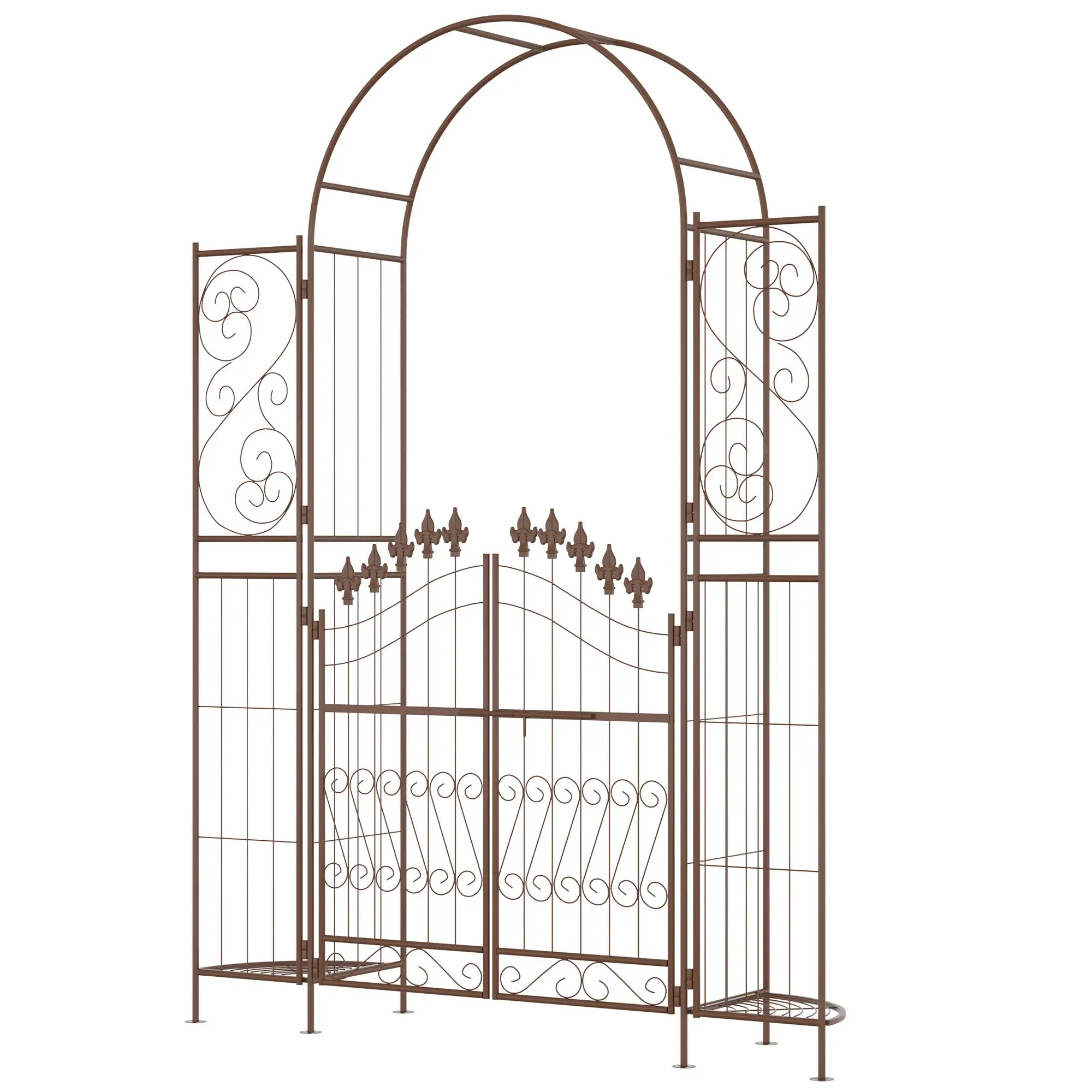 7ft Metal Garden Arch Trellis, Outdoor Arbor for Climbing Plants Garden Arches Brown at Gallery Canada