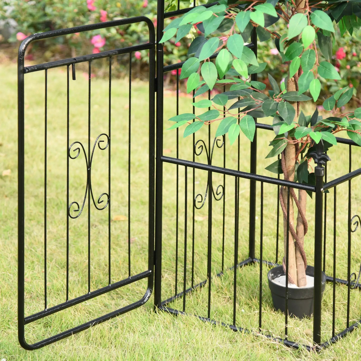 7.2FT Metal Garden Arbor, Double Doors, 2 Side Baskets, Black Garden Arches at Gallery Canada