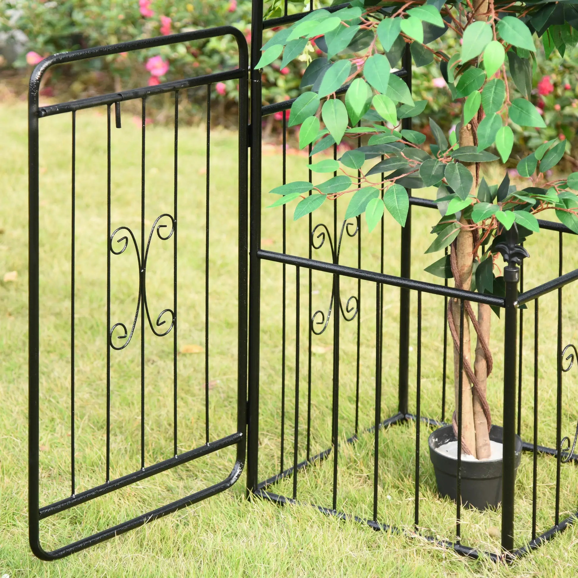 7.2FT Metal Garden Arbor, Double Doors, 2 Side Baskets, Black Garden Arches at Gallery Canada