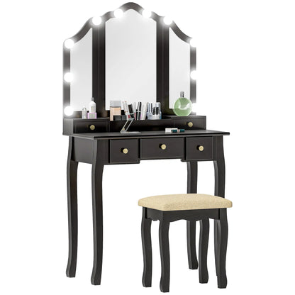 Makeup Vanity Desk with Mirror, Stool, 10 LED Lights, Black Dressing & Vanity Tables at Gallery Canada