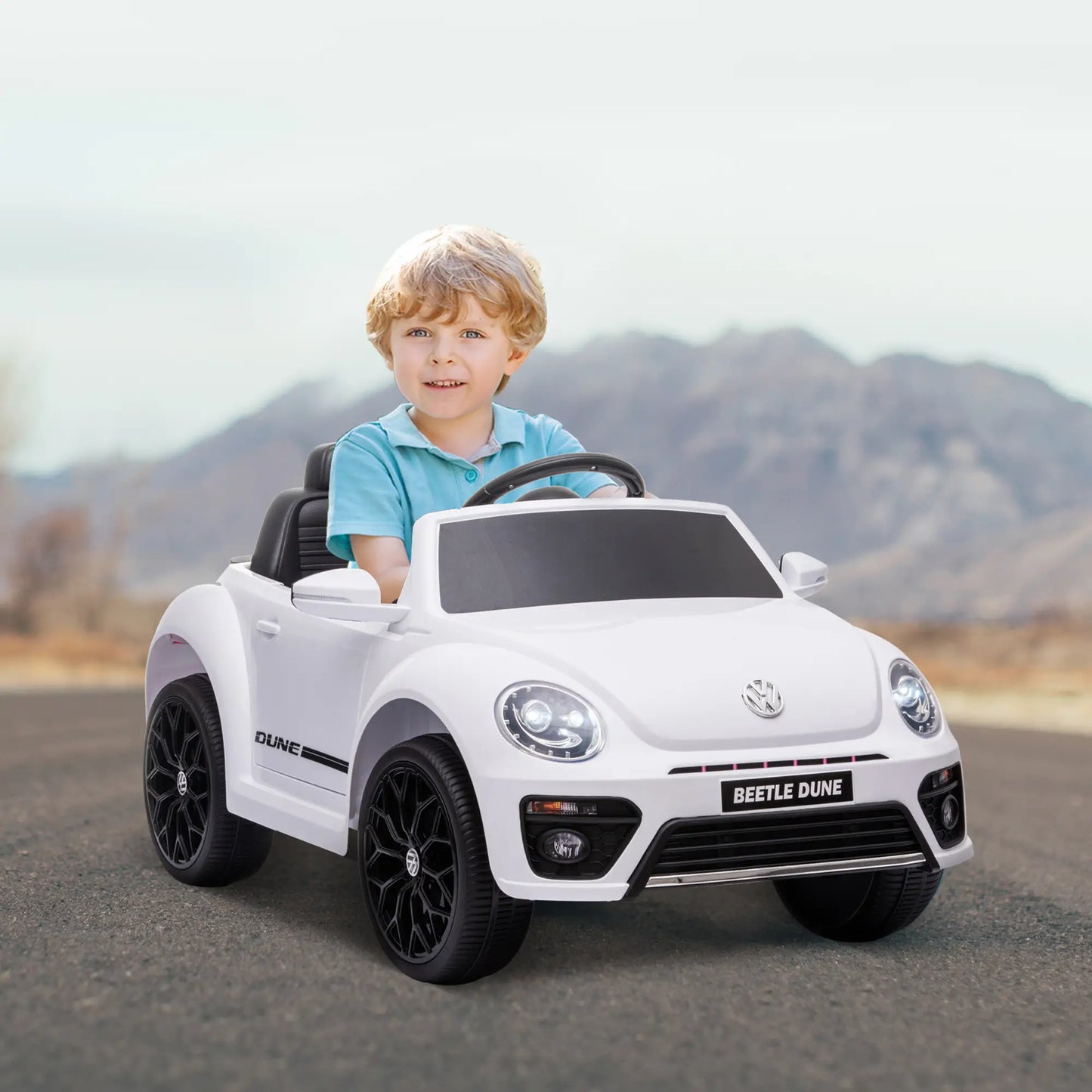 12V Volkswagen Beetle Kids Electric Car, Remote Control, White Electric Toy Cars at Gallery Canada