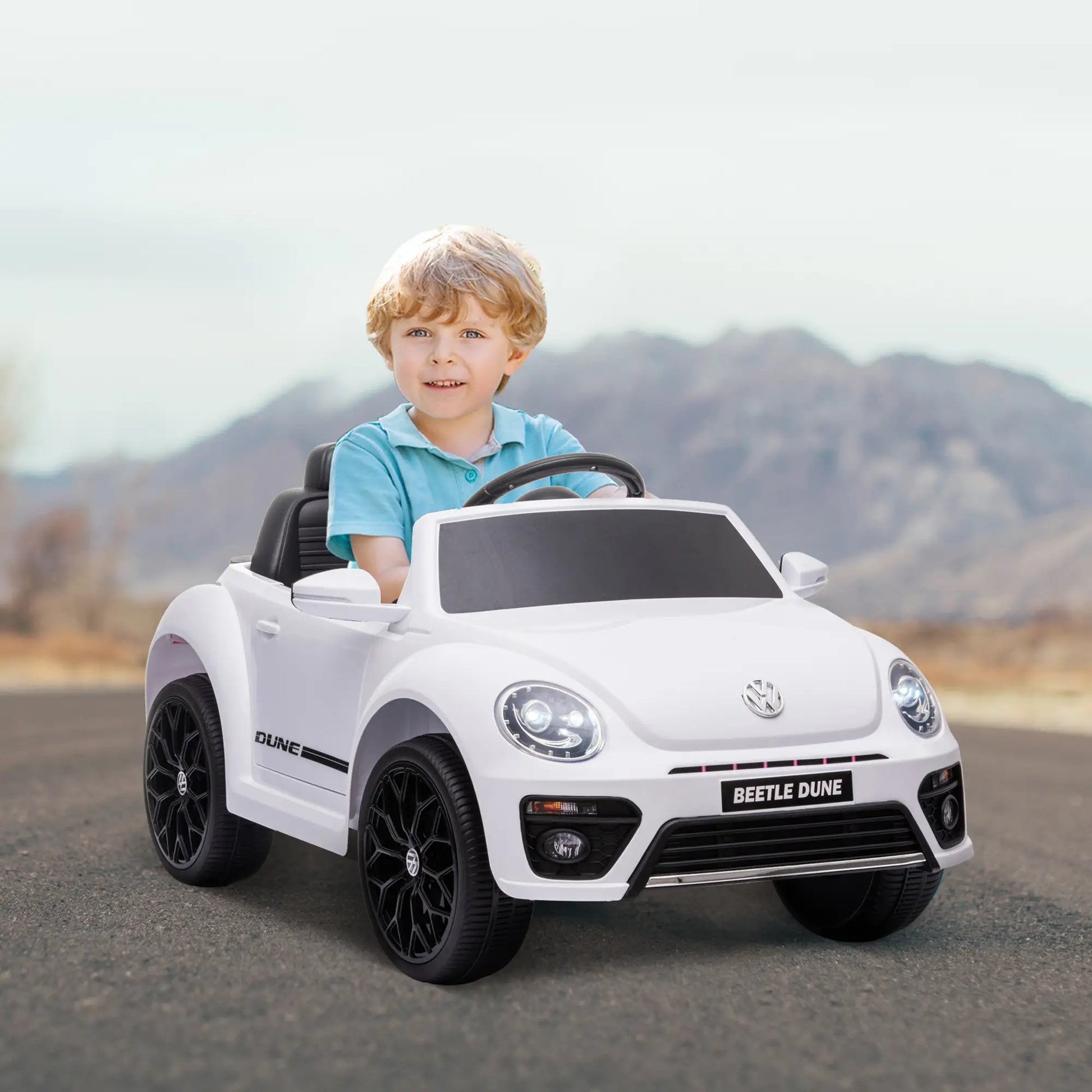 12V Volkswagen Beetle Kids Electric Car, Remote Control, White Electric Toy Cars at Gallery Canada
