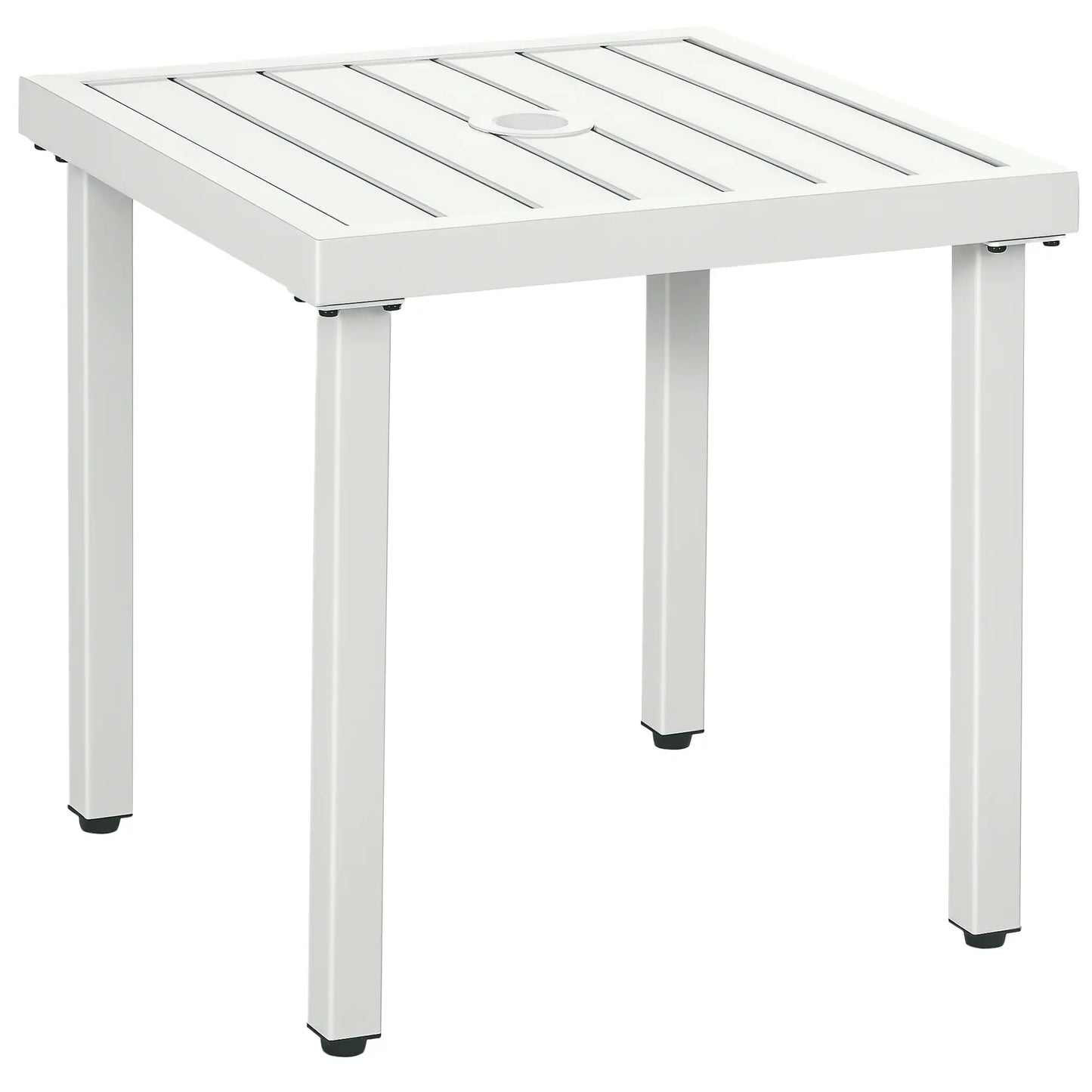 Outdoor Side Table, Patio End Table with Umbrella Hole, White